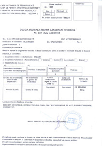 Certificat medical grad de invaliditate, valabil până la 25 martie 2016